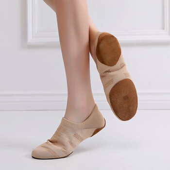 啦啦操专用鞋软底形体训练鞋飞织网面舞蹈鞋儿童跳鞋比赛 驼色大底 28