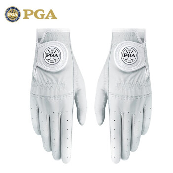 PGA 高尔夫手套 女士可拆卸球标  全羊皮手套  舒适透气 203005 白色 17码 一双