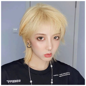 天使丝丝假发男短发少年狼尾鲻鱼头万用韩版全头套式米白色发网发卡