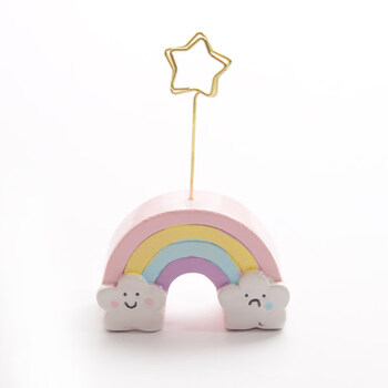 高颜值意北欧卡通云朵彩虹树脂便签夹照片夹摆件立式可爱少女心桌面