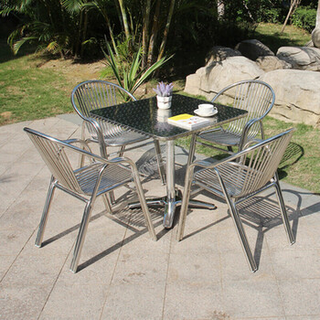 不锈钢户外桌椅组合露天外摆庭院室外休闲阳台小茶几三件套定制ht