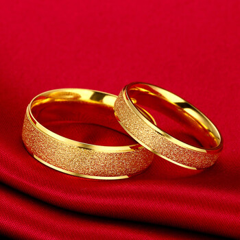 兢一戒指男女时尚色3d硬金情侣沙金对戒单身磨砂七夕礼物送男女友金店