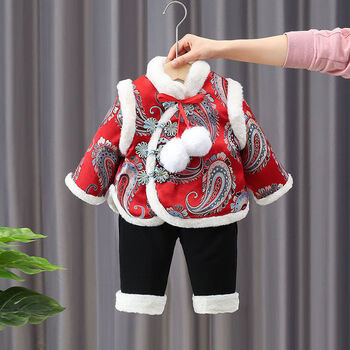 ギ迪士尼新年衣服女孩子小孩过年穿的衣服女童过年服装冬季冬装拜年服