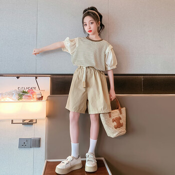 汀梵娜儿童衣服女10到12岁套装夏季中大童夏款15岁女装童洋气时尚条纹