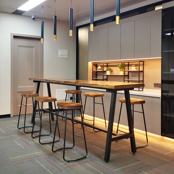 轻奢高端实木吧台桌家用阳台靠窗现代奶茶店咖啡桌靠墙高脚桌商用长条