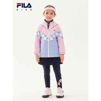 FILA斐乐儿童外套2022冬季新款保暖女小童两件套摇粒绒防风外套斜布蓝-LB 130