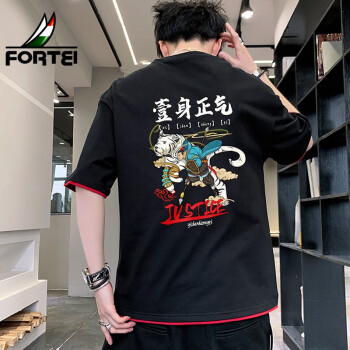 富铤（FORTEI）短袖T恤男士夏季宽松中国风国潮衣服男 HLYP2110 黑色 XL 