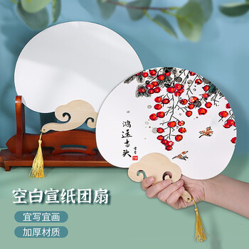 盛世泰堡扇子宣纸团扇空白扇子加厚双面硬卡手绘画创作国画中国风工艺扇