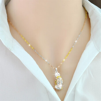 柏拉蒂bovradeh彩银项链女925银k彩金简约貔貅项链锁骨链女吊坠简送