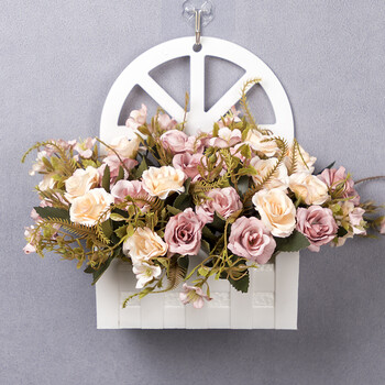 兆族挂墙假花壁挂装饰墙面上挂仿真绢花塑料花篮挂壁式室内客厅墙壁花