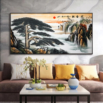 横幅客厅沙发背景墙装饰画中式艺术画招财风水靠山图中堂壁画大厅墙画