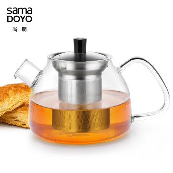 尚明（samaDOYO） 耐热加厚玻璃茶壶泡茶壶不锈钢过滤泡茶器耐高温功夫茶具居家 欧式单壶(900ml)