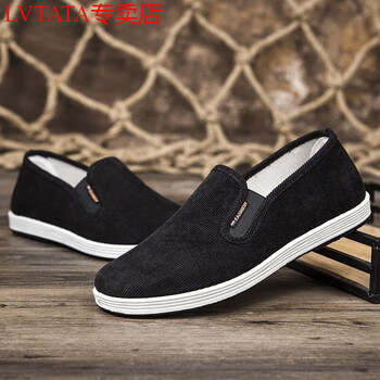 lvtata老北京布鞋男条绒防滑平底休闲爸爸鞋百搭开车鞋工作透气防滑