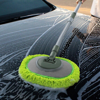 clcey高品质弯杆洗车拖把不伤车软毛长柄伸缩式加长汽车刷子专用刷 弯