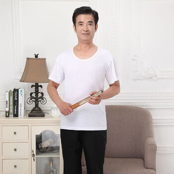 2021汗衫背心袖棉汗布中老年老人内衣男老头衫大码 60支高品质白色