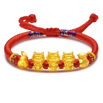 珠宝首饰>黄金>黄金转运珠>迈道>迈道老凤凰黄金五福龙转运珠红绳手链