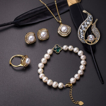 vgcck奥利维拉 珍珠五件套q19 吊坠耳钉戒指胸针手链 精美升降 珍珠