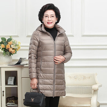 觅靓裳冬天中老年妈妈羽绒服反季节羽绒服冬女装中长款可脱卸帽轻薄中