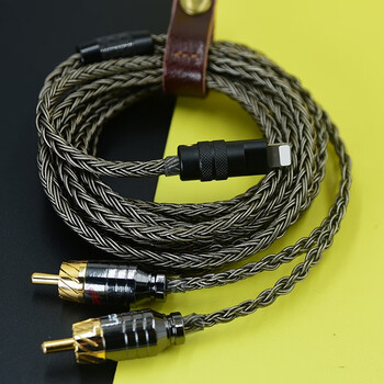 适用于lightning转双莲花rca单晶铜镀银7n车载aux音响2音频线苹果功放