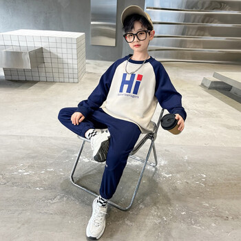 蒙迪索图男童加绒套装秋冬装帅气男孩衣服812岁新款10时尚男大童卫衣