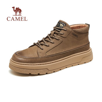 骆驼 男鞋冬季牛皮复古厚底增高时尚休闲百搭高帮板鞋男 G13W046055  卡其 42