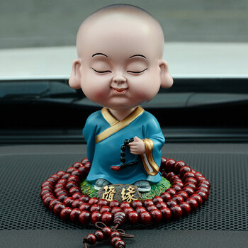 淡定小和尚公仔佛男女车载车内饰品装饰用品 摇头随缘( 防滑垫 佛珠)