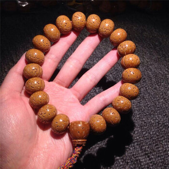 野生手工打磨i苹果园桶珠山桃核正圆蚂蚁纹精品光珠开运108长手串