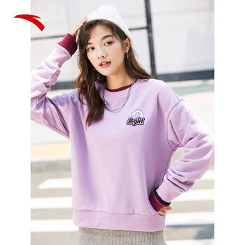 安踏卫衣女长袖t恤2022春季休闲女装官方旗舰运动上衣ap7018亮紫色l