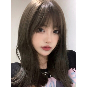 假发女中长发齐刘海长直发逼真自然日系初恋齐肩锁骨发全头套 米白色