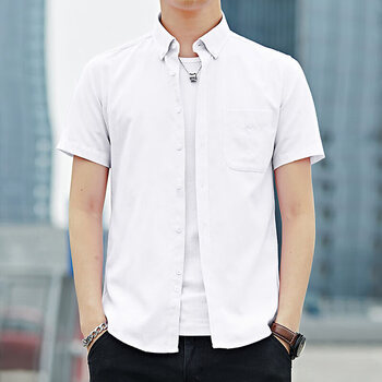 以纯yishion官方旗舰店夏季新款男士短袖衬衫商务休闲纯白衬衣浅蓝色