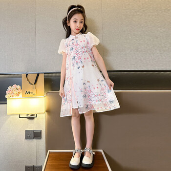 涂画图画女童连衣裙2023新款新款女孩裙子912岁儿童裙子夏天国风公主