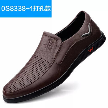 休闲皮鞋男透气软底软皮豆豆鞋男轻便驾车鞋一脚蹬男鞋 暗棕(打孔款)