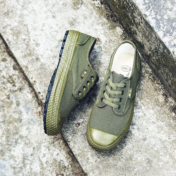 回力解放鞋男胶鞋工地劳动鞋耐磨透气帆布农田工作鞋劳保鞋 军绿 37