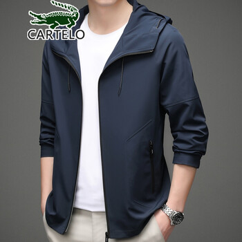 卡帝乐鳄鱼品牌男装2021春秋季新款连帽夹克男休闲宽松上衣轻商务男士