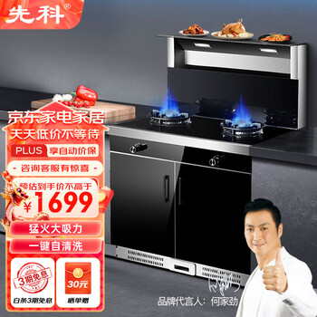先科集成灶蒸烤一体灶家用智能变频自动清洗大吸力油烟机保洁柜侧吸下排式大容量独立蒸烤箱一体环保灶 90cm储物柜实用款 气电两用(左电磁炉右燃气灶)