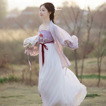 e街汉服女中国风绣花诃子裙少女吊带古装裙成人日常改良套装学生仙气