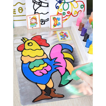 儿童免烤胶画烤画油膏颜料涂色填色画手工diy制作涂鸦画套装7色初级