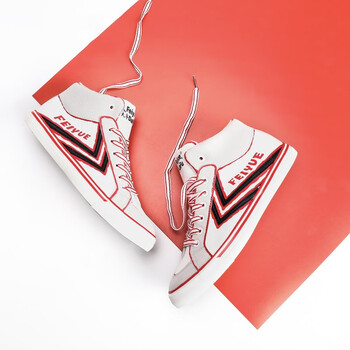 大孚飞跃新款涂鸦拼色中高帮骑士鞋休闲帆布鞋时尚百搭秋冬加绒飞跃