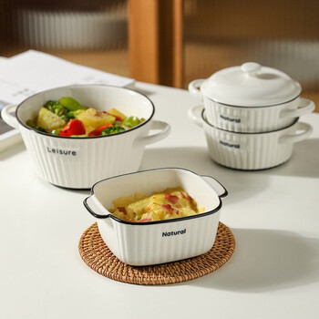 川岛屋空气炸锅专用烤碗烤箱用器皿芝士焗饭烤盘家用烘焙碗蒸蛋碗 6英寸圆形双耳烤碗