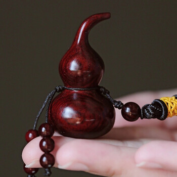 飘窗印度木雕摆件刻葫芦手把件挂件挂坠精品文玩工艺品摆件酒红色
