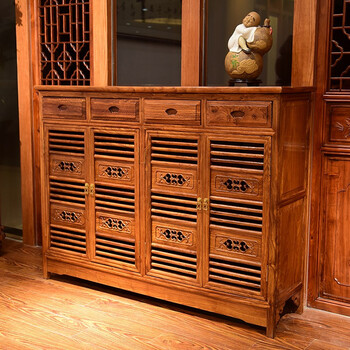 百家汇 红木家具非洲花梨(学名:刺猬紫檀)全实木鞋柜 新中式古典卧室