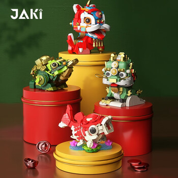 佳奇jiaqi积木神兽麒麟国潮锦鲤舞狮醒狮摆件模型玩具男孩生日礼物