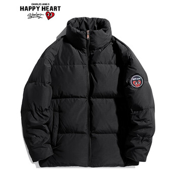 happyheart查尔斯桃心羽绒服男女情侣款爱心logo魔术贴袖章休闲羽绒服