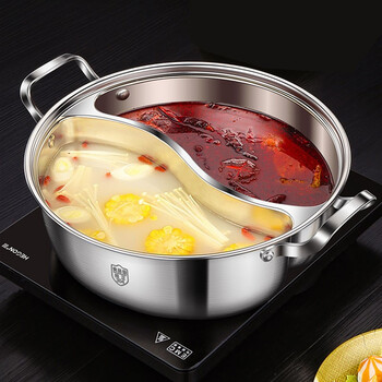 博曼斯鸳鸯火锅锅304不锈钢火锅汤锅一锅多用清汤火锅电磁炉明火通用