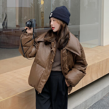 冬季女短款小个子时尚个性帅气白鸭绒外套洋气外衣极寒冷冬装咖啡色m