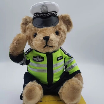 京佳公安小熊公仔警察熊毛绒玩具公仔交警小熊玩偶可爱消防小熊棕色