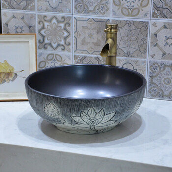 6015 仿古洗手盆台上盆复古陶瓷洗脸盆卫生间艺术盆圆形家用艺术