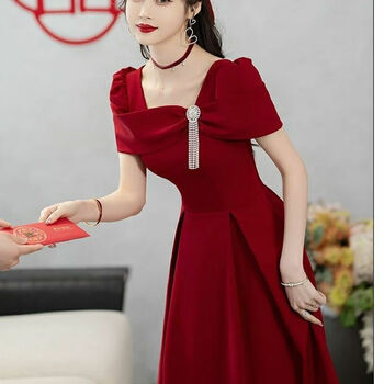 衣服女白色小晚礼服平时可穿春夏登记领证小白裙敬酒服新娘订酒红色中