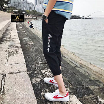 潮朝七分裤男士短裤夏天休闲裤子7分裤韩版潮流中裤夏季运动裤男刺绣英文7分裤m 图片价格品牌报价 京东