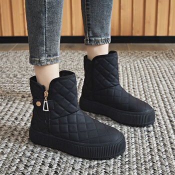 百丽羽绒雪地靴女皮毛一体2022冬季新款靴子加绒加厚棉鞋保暖东黑色38